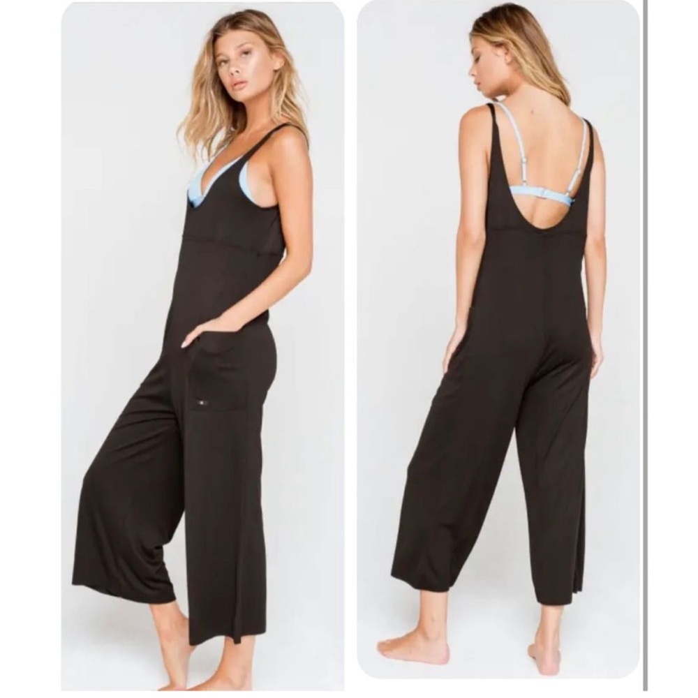 Hurley black rib coverup jumpsuit
